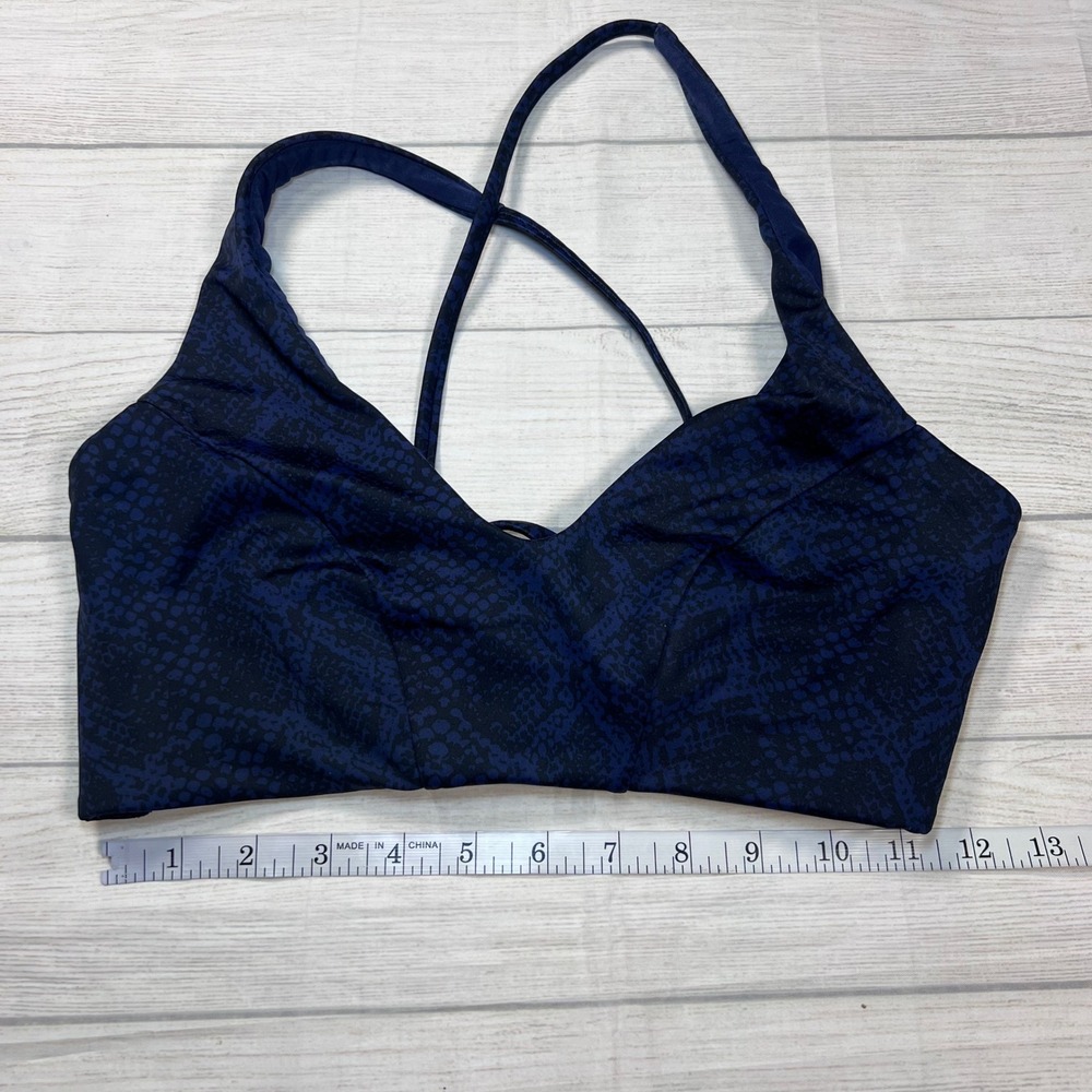 Athleta D-DD Snake Triangle Bikini Top Medium Navy Blue Lace Up Back Swimwear - Picture 6 of 7